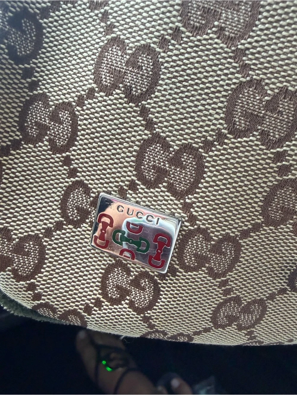 Gucci Beige Monogram Hobo with Green Trim